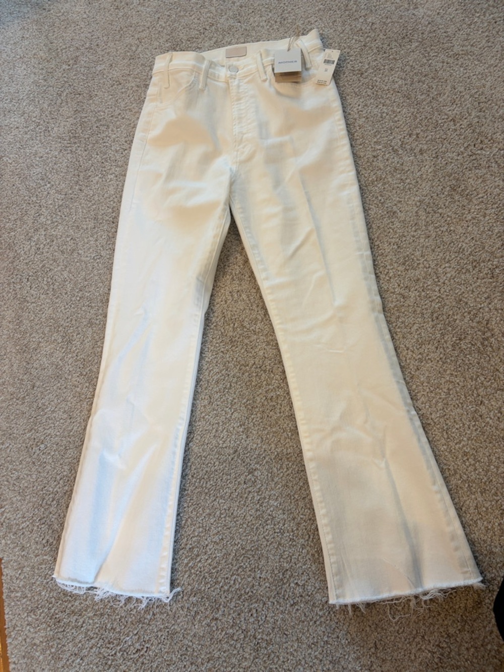 MOTHER White Cropped Straight Ankle Jeans